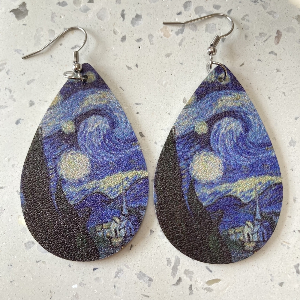 BNWT Starry Night Pleather Teardrop Earrings - Celestial and Stylish - Picture 1 of 15